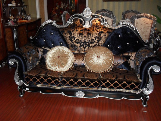 Sofa ruang tamu mewah bergaya Eropa meja kopi sofa kain ukiran kayu solid Perancis