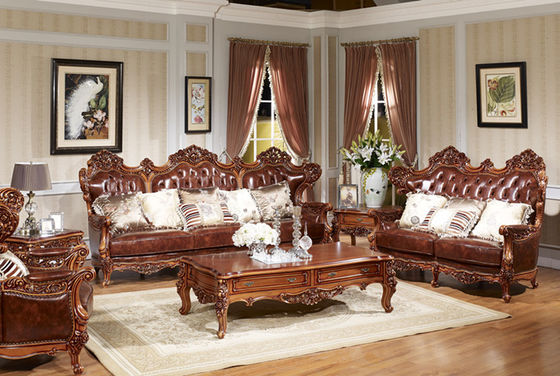 Custom ISO American Luxury Living Room Furniture ISO14001 Royal Leather Sofa Set