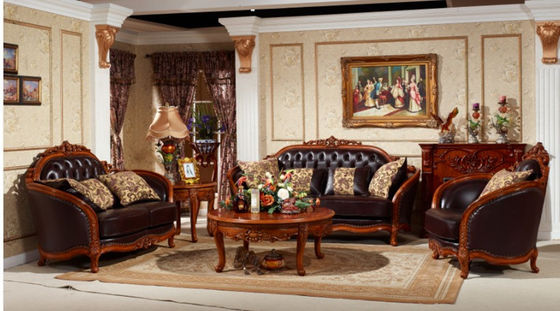 Custom ISO American Luxury Living Room Furniture ISO14001 Royal Leather Sofa Set