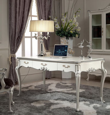 Meja Kantor Rumah Klasik Glossy Royal Mewah Meja Tulis Kayu Putih Dan Kursi