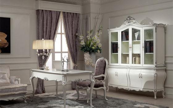 Meja Kantor Rumah Klasik Glossy Royal Mewah Meja Tulis Kayu Putih Dan Kursi