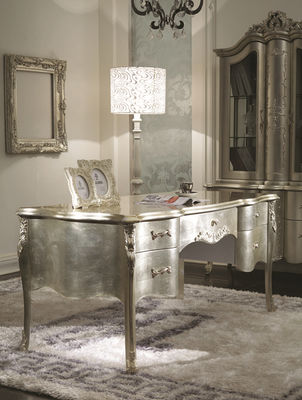 Meja Kantor Rumah Klasik Glossy Royal Mewah Meja Tulis Kayu Putih Dan Kursi