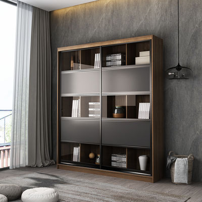 Rak Buku Kayu Solid Dengan Pintu Kaca