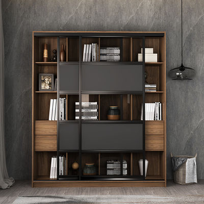 Rak Buku Kayu Solid Dengan Pintu Kaca