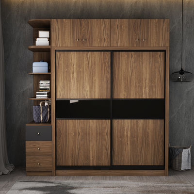 Laminasi MDF Melamin Kayu Mebel Kamar Tidur Dinding Lemari Lemari Dengan Pintu Geser