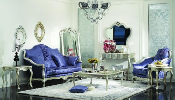 CAD 3D 3 Buah Perabotan Ruang Tamu Mewah Modern Biru 3 2 1 Kursi Sofa Beludru Set